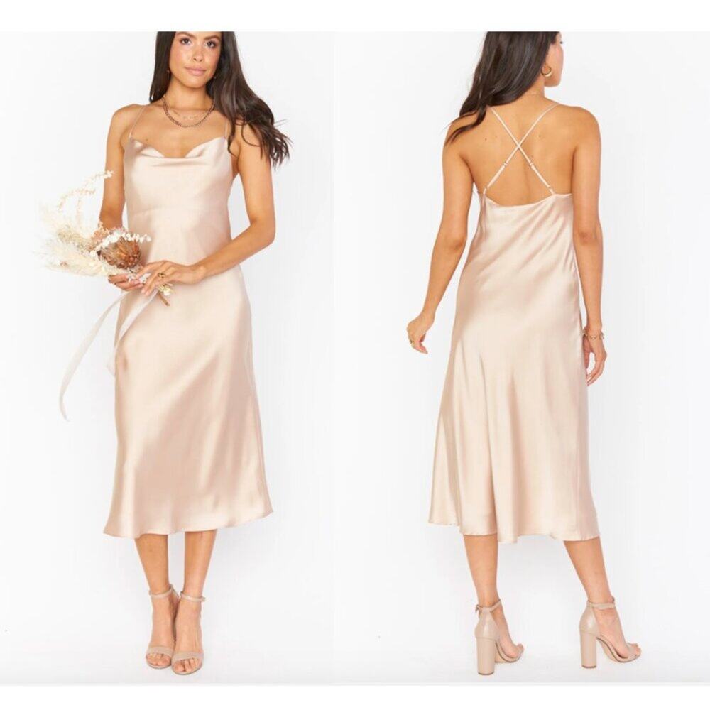 Show Me Your MuMu Verona Cowl Slip Dress Midi Champagne Luxe Satin Size XS‎